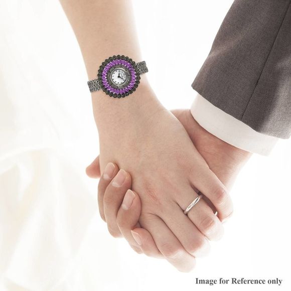 STRADA Gray Austrian Crystal, Simulated Purple Chroma Southwest Style Watch - Picture 3 of 7